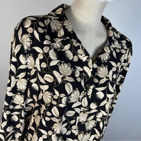 ❤️ Tahari Black and Cream Floral Button Down Shirt XL - Picture 4 of 10